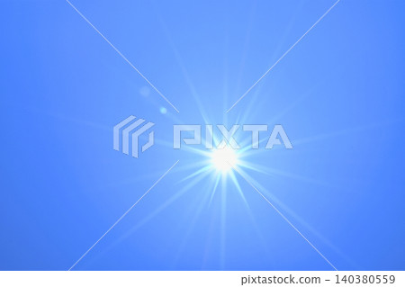 Blue sky and sun, direct sunlight, free space image 140380559