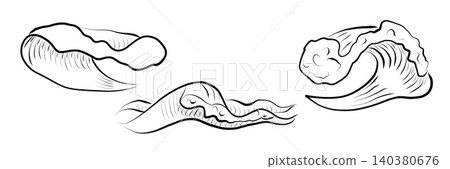 Set contour drawing of line art wave in the sea, ocean. Minimalistic Set contour drawing of line art wave in the sea, ocean. Minimalistic 140380676