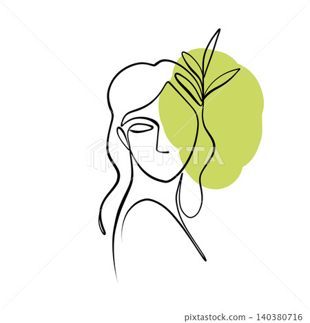 A line drawing of an abstract girl with flowers, drawn in one line. Minimalistic A line drawing of an abstract girl with flowers, drawn in one line. Minimalistic 140380716