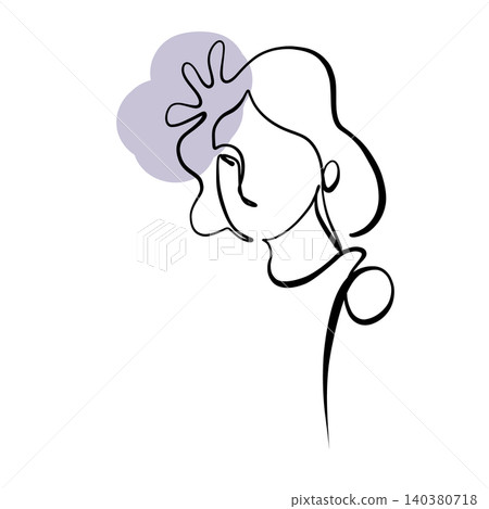 A line drawing of an abstract girl with flowers, drawn in one line. Minimalistic A line drawing of an abstract girl with flowers, drawn in one line. Minimalistic 140380718
