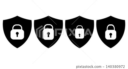 Shield security icon set, protection symbols, security icon with check mark and lock sign 140380972