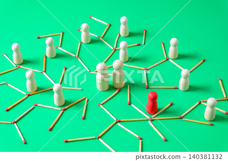 Wooden matchsticks like network with wood figures . Wooden matchsticks like network with wood figures . 140381132