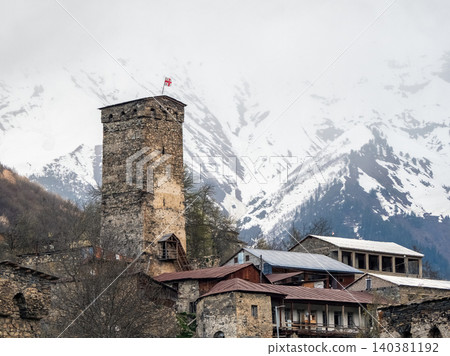 Mestia, the administrative center of the historical region of Upper Svaneti in Georgia Mestia, the administrative center of the historical region of Upper Svaneti in Georgia 140381192