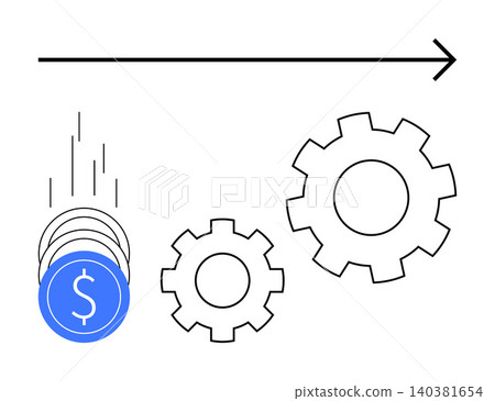 Business strategy, financial growth, investment planning, economic efficiency, workflow optimization, process improvement. Coins falling into gears with an arrow. Financial growth and investment Business strategy, financial growth, investment planning, economic efficiency, workflow optimization, process improvement. Coins falling into gears with an arrow. Financial growth and investment 140381654