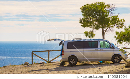 Caravan on seaside cliff of Maro Cerro Gordo. Costa del Sol, Andalusia Spain. Caravan on seaside cliff of Maro Cerro Gordo. Costa del Sol, Andalusia Spain. 140381904