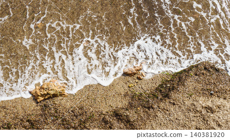 Aerial view. Sea waves and sandy beach Aerial view. Sea waves and sandy beach 140381920