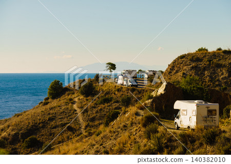 Caravans on seaside cliff of Maro Cerro Gordo. Costa del Sol, Andalusia Spain. Caravans on seaside cliff of Maro Cerro Gordo. Costa del Sol, Andalusia Spain. 140382010