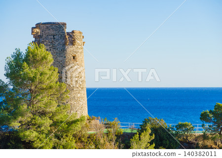 Coastal view with Pine tower on cliffs of Maro Cerro Gordo in Andalusia Spain Coastal view with Pine tower on cliffs of Maro Cerro Gordo in Andalusia Spain 140382011