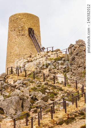 Pirulico tower historical landmark on a rocky outcrop next to the sea in Almeria Spain Pirulico tower historical landmark on a rocky outcrop next to the sea in Almeria Spain 140382012
