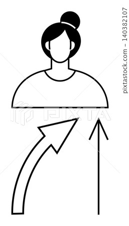 Growth, progress, achievement, career development, personal improvement, direction. A female silhouette with two upward arrows. Growth and progress reflected in minimalistic design Growth, progress, achievement, career development, personal improvement, direction. A female silhouette with two upward arrows. Growth and progress reflected in minimalistic design 140382107