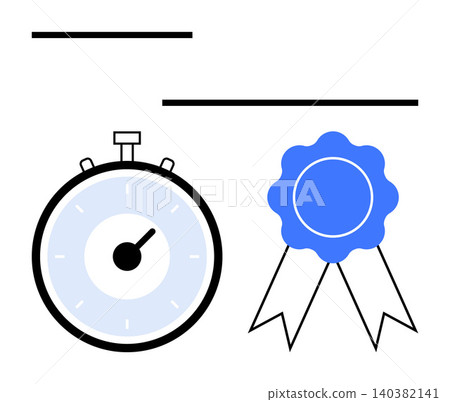 Time management, productivity, achievement, excellence, recognition, competition. Minimalistic stopwatch and award ribbon. Time management and achievement concept Time management, productivity, achievement, excellence, recognition, competition. Minimalistic stopwatch and award ribbon. Time management and achievement concept 140382141