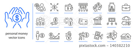 personal money icons, finance icon set, financial management simple symbols, line vector illustration personal money icons, finance icon set, financial management simple symbols, line vector illustration 140382210