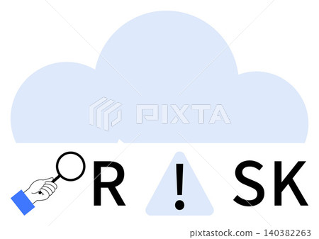 Data security, cybersecurity awareness, internet safety, risk assessment, cloud computing, virtual threats. Cloud shape with a magnifying glass and warning sign. Data security and cybersecurity Data security, cybersecurity awareness, internet safety, risk assessment, cloud computing, virtual threats. Cloud shape with a magnifying glass and warning sign. Data security and cybersecurity 140382263