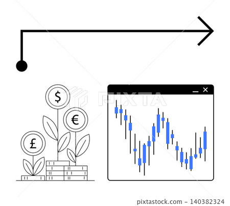 Financial planning, investment strategies, forex trading, economic growth, cryptocurrency, profit analysis. Currency symbols as plant leaves and a stock market chart. Financial planning Financial planning, investment strategies, forex trading, economic growth, cryptocurrency, profit analysis. Currency symbols as plant leaves and a stock market chart. Financial planning 140382324