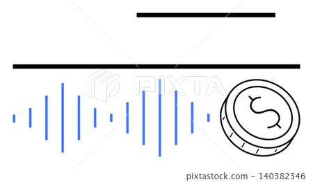 E-commerce, audio branding, fintech, digital currency, sound monetization, technology concepts. ion of sound waves next to a coin icon for digital currency. E-commerce and audio branding concepts 140382346