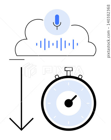 Speech recognition, time management, cloud technology, data transfer, productivity tools, tech advancement. Cloud with microphone and stopwatch symbol. Speech recognition and time management concept Speech recognition, time management, cloud technology, data transfer, productivity tools, tech advancement. Cloud with microphone and stopwatch symbol. Speech recognition and time management concept 140382368