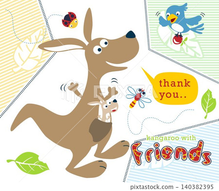 Kangaroo cartoon with bugs and bird. Vector cartoon illustration Kangaroo cartoon with bugs and bird. Vector cartoon illustration 140382395