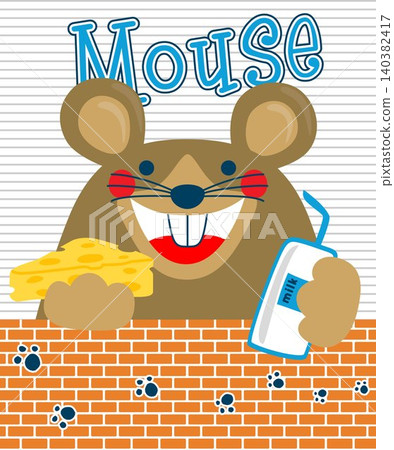 Cute mouse cartoon holding soft drink with cheese Cute mouse cartoon holding soft drink with cheese 140382417