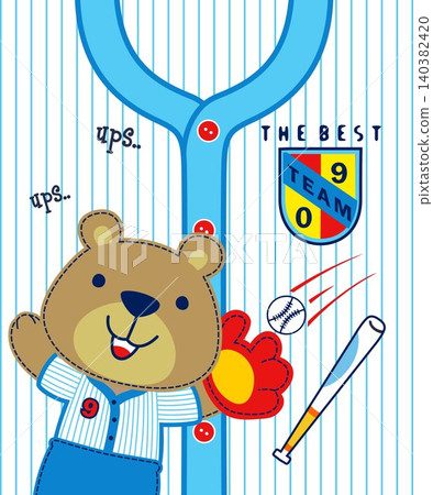 Cute bear in baseball player costume on kids apparel pattern Cute bear in baseball player costume on kids apparel pattern 140382420