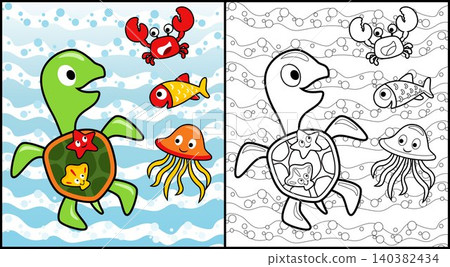 Coloring book of funny marine animals cartoon Coloring book of funny marine animals cartoon 140382434