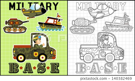 Coloring book of military vehicles with a soldier on truck 140382469