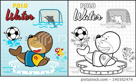 Coloring page of walrus with dolphin playing polo water Coloring page of walrus with dolphin playing polo water 140382474