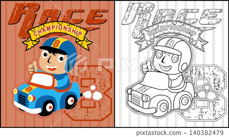 Coloring book of racer little boy on racing car Coloring book of racer little boy on racing car 140382479