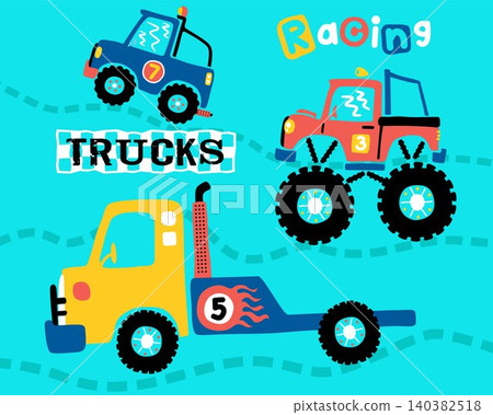 Vector of monster trucks racing cartoon 140382518