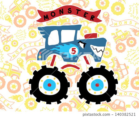 vector of monster truck cartoon on seamless pattern trucks elements background vector of monster truck cartoon on seamless pattern trucks elements background 140382521