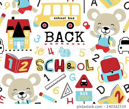 Seamless pattern vector of funny mouse cartoon with school supplies, school elements illustration Seamless pattern vector of funny mouse cartoon with school supplies, school elements illustration 140382539
