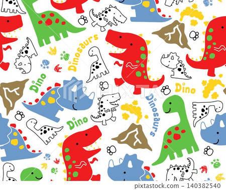 Seamless pattern vector of hand drawn dinosaurs cartoon Seamless pattern vector of hand drawn dinosaurs cartoon 140382540