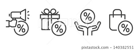 Set of offer icons. Advertising, sales, discounts icon line art. 140382551