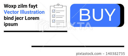 E-commerce, online shopping, payment interface, digital transactions, user experience, business promotion. Blue Buy button alongside a checklist icon on a clean layout. E-commerce and online shopping E-commerce, online shopping, payment interface, digital transactions, user experience, business promotion. Blue Buy button alongside a checklist icon on a clean layout. E-commerce and online shopping 140382735