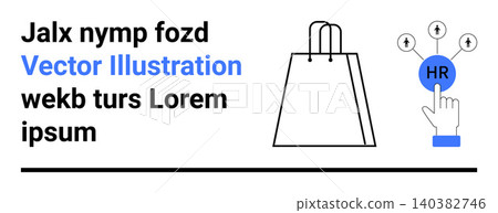 HR management, customer engagement, retail marketing, business services, recruitment tools, modern communication. Hand pointing to HR icon, shopping bag outline. HR management and customer engagement HR management, customer engagement, retail marketing, business services, recruitment tools, modern communication. Hand pointing to HR icon, shopping bag outline. HR management and customer engagement 140382746
