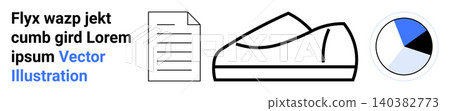 Business reports, analytics, fashion design, branding, presentations, digital graphics. Minimalist icons of a document, shoe outline and pie chart. Business reports and analytics concept Business reports, analytics, fashion design, branding, presentations, digital graphics. Minimalist icons of a document, shoe outline and pie chart. Business reports and analytics concept 140382773