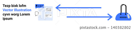 Digital payments, secure transactions, financial technology, e-commerce, smart wallets, shopping process. Two arrows connect a digital receipt and a wallet icon. Digital payments and secure 140382802