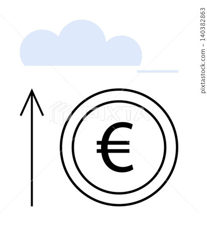 Finance, cloud computing, economic growth, data trends, currency exchange, success goals. Euro coin with upward arrow near cloud. Finance and cloud computing Finance, cloud computing, economic growth, data trends, currency exchange, success goals. Euro coin with upward arrow near cloud. Finance and cloud computing 140382863
