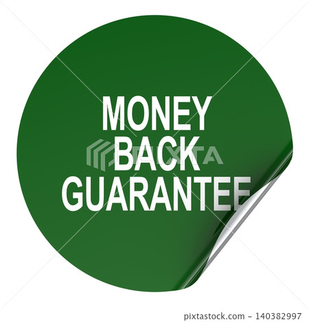 Money Back Guarantee green sticker with curled corner. 3D rendering 140382997