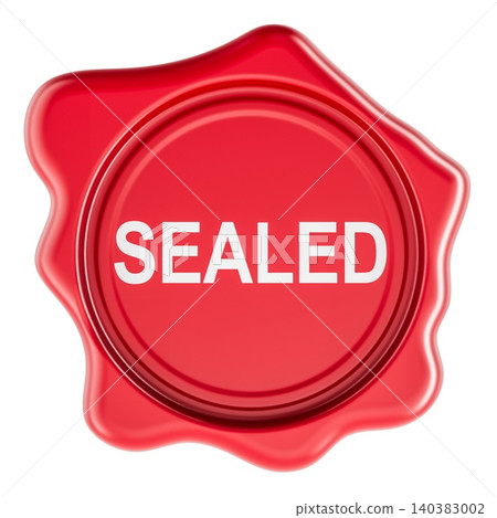 Sealed, red wax seal stamp. 3D rendering Sealed, red wax seal stamp. 3D rendering 140383002