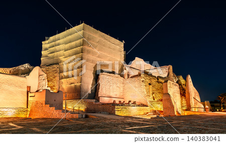 Night view of Salwa Palace at the historic At Turaif district in Diriyah Saudi Arabia under restoration with illumination Night view of Salwa Palace at the historic At Turaif district in Diriyah Saudi Arabia under restoration with illumination 140383041