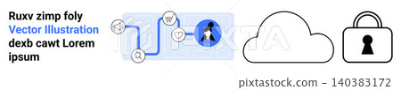 Data security, cloud storage, user authentication, cybersecurity, digital privacy, online access. cloud, padlock connected elements. Data security and cloud storage visual Data security, cloud storage, user authentication, cybersecurity, digital privacy, online access. cloud, padlock connected elements. Data security and cloud storage visual 140383172