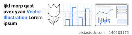 Data analysis, education, infographics, business planning, marketing strategies, and environmental concepts. Line art tulip, bar graph and analytics dashboard. Data analysis and education Data analysis, education, infographics, business planning, marketing strategies, and environmental concepts. Line art tulip, bar graph and analytics dashboard. Data analysis and education 140383173