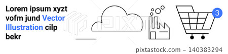 Cloud computing, online shopping, industrial processes, digital storage, business applications, and automation. Minimalist style icons of a cloud, factory and shopping cart. Cloud computing Cloud computing, online shopping, industrial processes, digital storage, business applications, and automation. Minimalist style icons of a cloud, factory and shopping cart. Cloud computing 140383294
