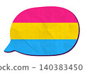 Vector speech bubble with pansexual flag stripes with crumpled halftone paper texture effect, Pan lgbtq awareness thought bubble for Pride Month designs 140383450