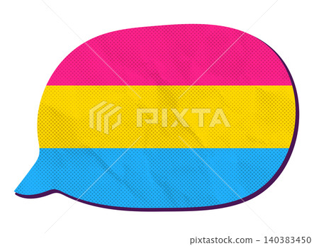 Vector speech bubble with pansexual flag stripes with crumpled halftone paper texture effect, Pan lgbtq awareness thought bubble for Pride Month designs Vector speech bubble with pansexual flag stripes with crumpled halftone paper texture effect, Pan lgbtq awareness thought bubble for Pride Month designs 140383450