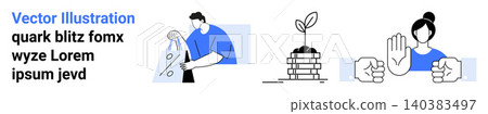 Sustainability, financial planning, mindfulness, self-improvement, waste management, personal growth. Person handling recycling, stacked coins with plant hands making stop gesture. Sustainability Sustainability, financial planning, mindfulness, self-improvement, waste management, personal growth. Person handling recycling, stacked coins with plant hands making stop gesture. Sustainability 140383497