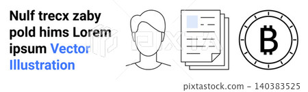 Data security, cryptocurrency transactions, blockchain integration, user verification, financial records, online accounts. Line art head, document Bitcoin. Data security and cryptocurrency concepts Data security, cryptocurrency transactions, blockchain integration, user verification, financial records, online accounts. Line art head, document Bitcoin. Data security and cryptocurrency concepts 140383525