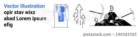 Cryptocurrency, digital payments, e-commerce, online shopping, financial transactions, economic growth. Bitcoin mining symbol with pickaxes and digital assets. Cryptocurrency and digital payments Cryptocurrency, digital payments, e-commerce, online shopping, financial transactions, economic growth. Bitcoin mining symbol with pickaxes and digital assets. Cryptocurrency and digital payments 140383585