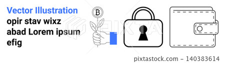 Blockchain, digital finance, cybersecurity, cryptocurrency investment, secure payments, eco-friendly finance. A hand with a plant, lock and wallet icon. Blockchain and digital finance Blockchain, digital finance, cybersecurity, cryptocurrency investment, secure payments, eco-friendly finance. A hand with a plant, lock and wallet icon. Blockchain and digital finance 140383614