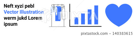 Business growth, marketing, love, fashion, sales, analytics. Blue heart, bar graph clothing rack with hangers. Business growth and sales with a focus on love and marketing concepts Business growth, marketing, love, fashion, sales, analytics. Blue heart, bar graph clothing rack with hangers. Business growth and sales with a focus on love and marketing concepts 140383615